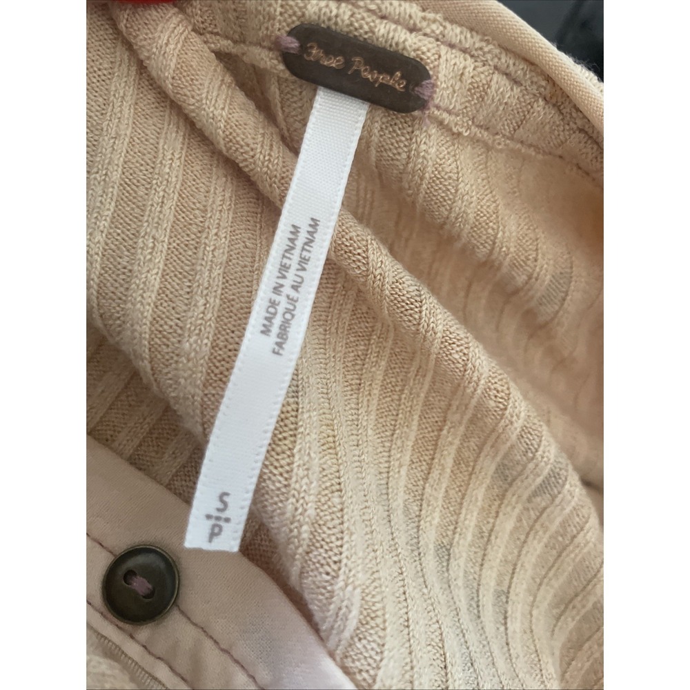 Free People Layer Me Henley Top Button Bell Sleeve Rib Peach Floral Small Fairy - Picture 6 of 10